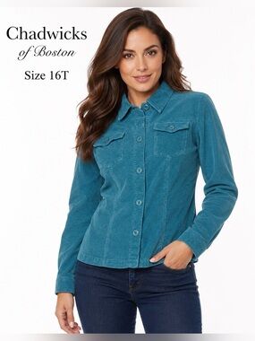 Chadwicks of Boston Teal Corduroy Jacket Size 16T
Button Front Stretch Cotton
